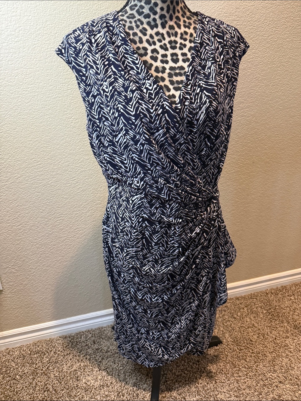 Ralph Lauren Black and White Wrap-Effect Midi Dress